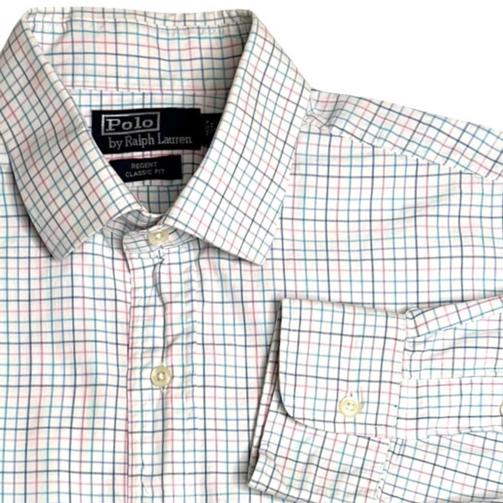 Polo Ralph Lauren Regent Classic Fit Dress Shirt Multi-Color Check Sz 17.5 34/35